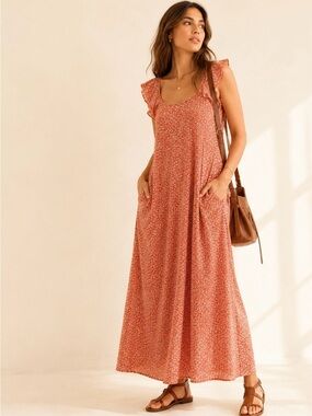 Y2K Fairycore Floral Nap Dress Flutter Sleeve Maxi Daisy Print Pockets Size 3X